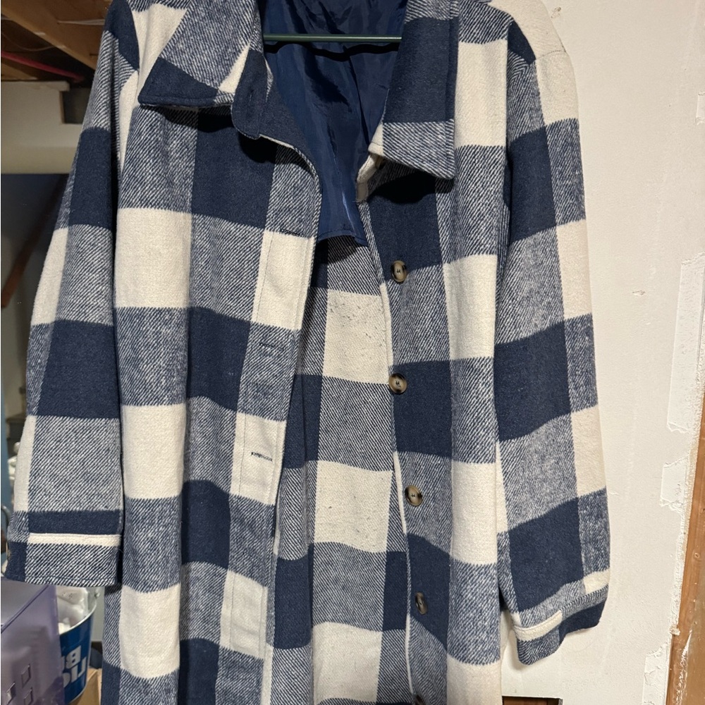 Blue and White Plaid Coat